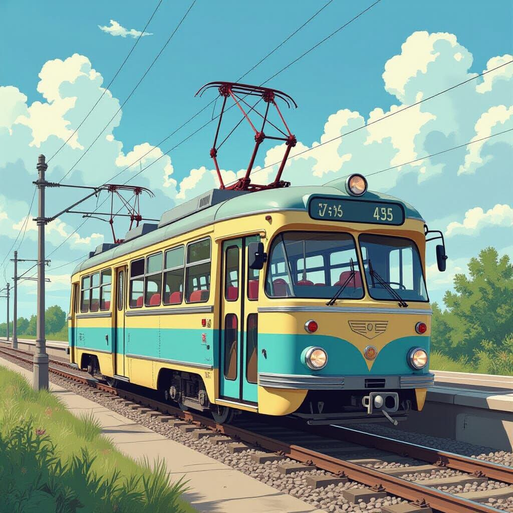 Ikarus 435 Bus Tram on Tracks in Futuristic Style