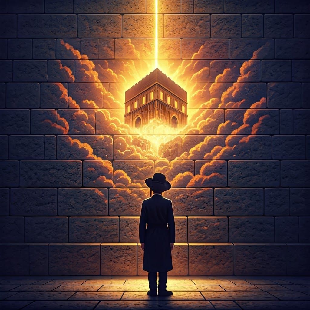 Hasidic Boy Gazing at Anime Jerusalem Mural