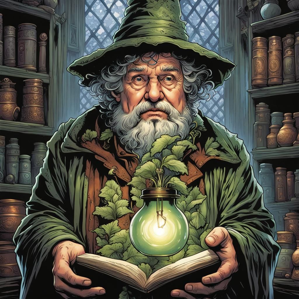 Professor Sprout Holding Wolfsbane: Comic Book Art