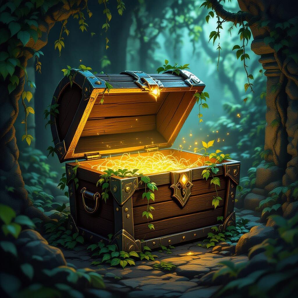 Mystical Treasure Chest in Overgrown Temple Ruins