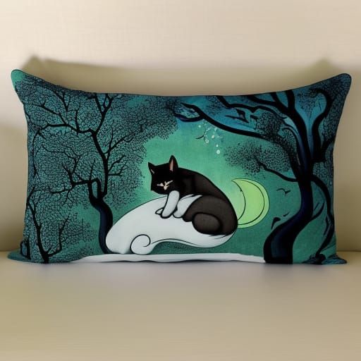 Fairy Cat Sleeping Peacefully in Moonlight