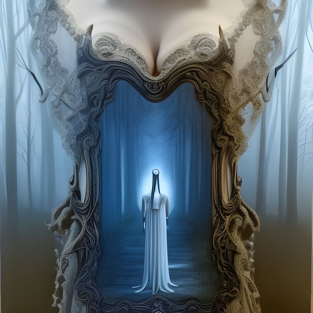 Gothic Woman in White Dress at Gallery