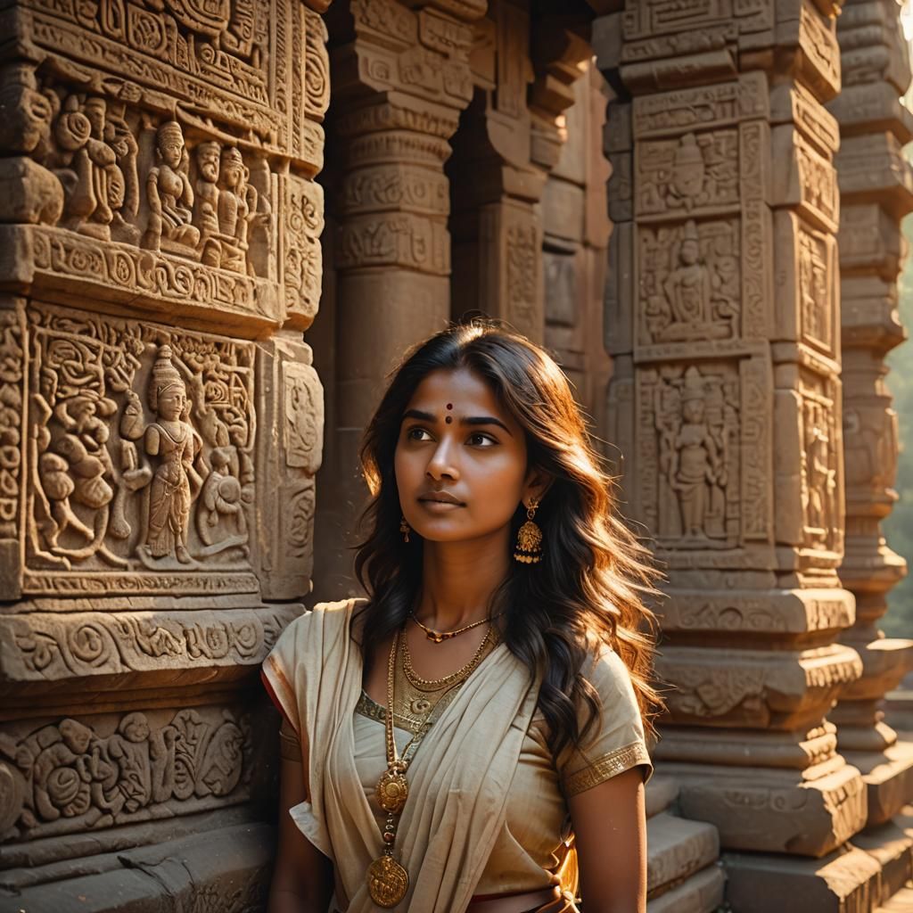 Hindu Goddess in Ancient Temple at Dawn