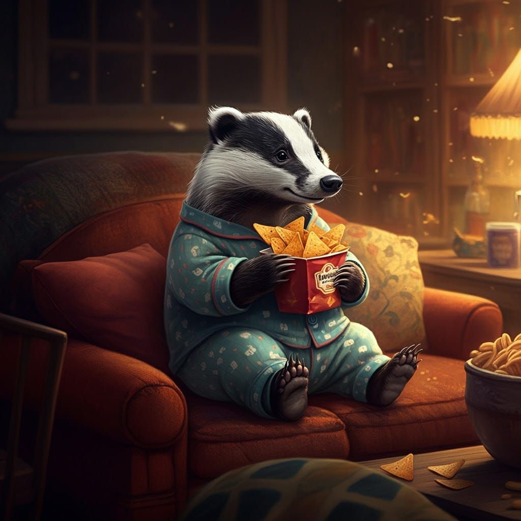 Badger in Pajamas: Whimsical Illustration of Cozy Night