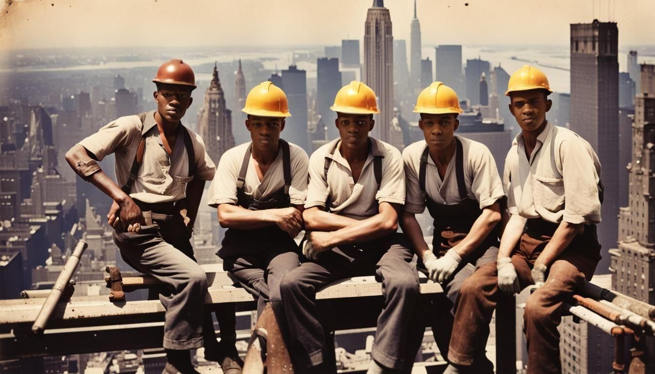 1930s Construction Workers on a Beam, Vintage Polaroid