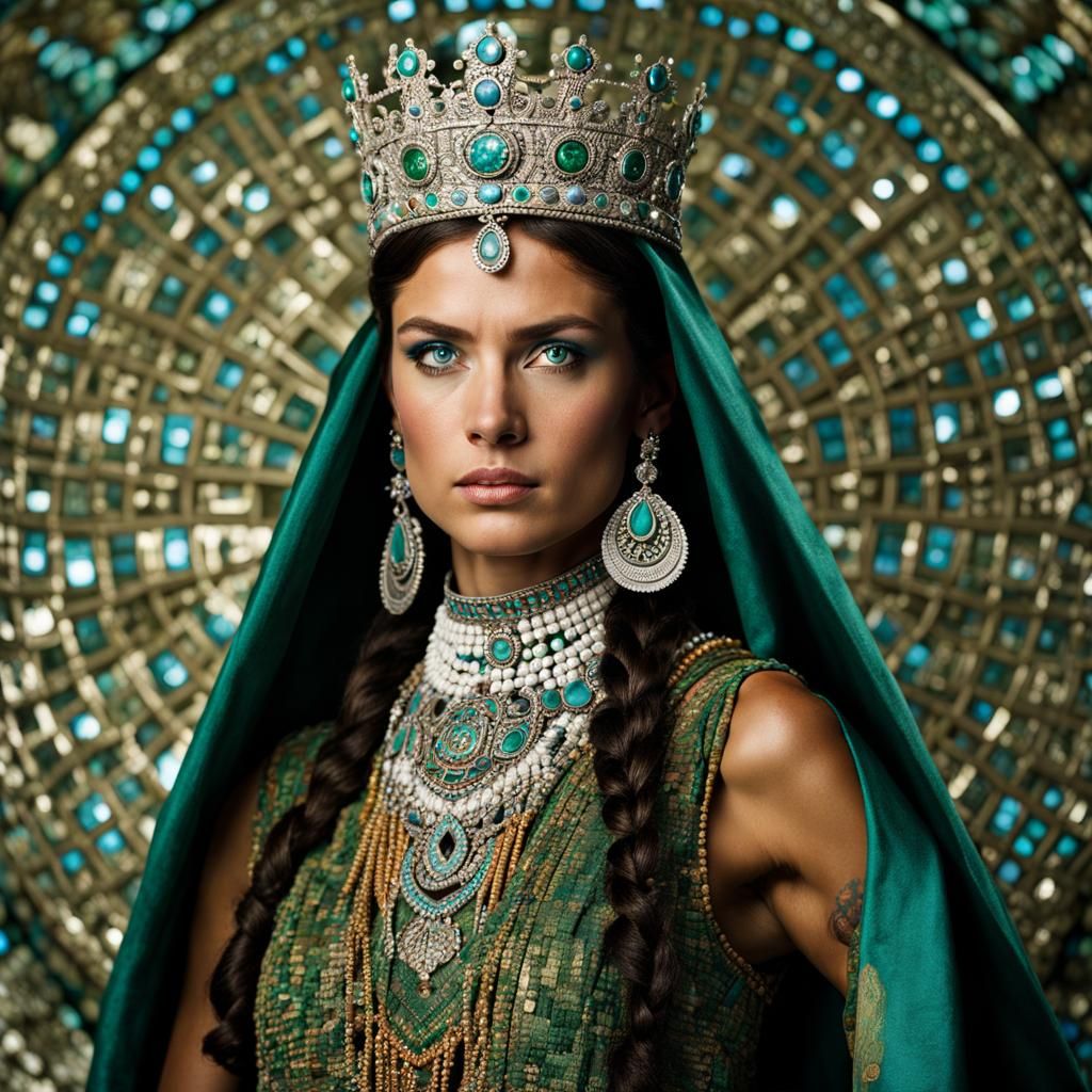 Salt Crystal Queen Portrait with Geometric Tattoos