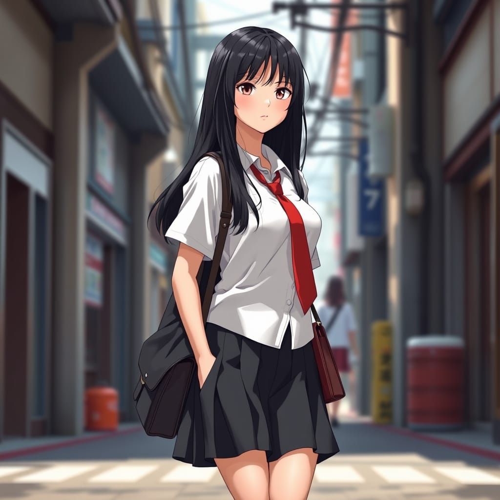 Japanese Schoolgirl in Shinkai Style