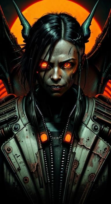 Cyberpunk Dystopia Dragon Man in Redscale Hues