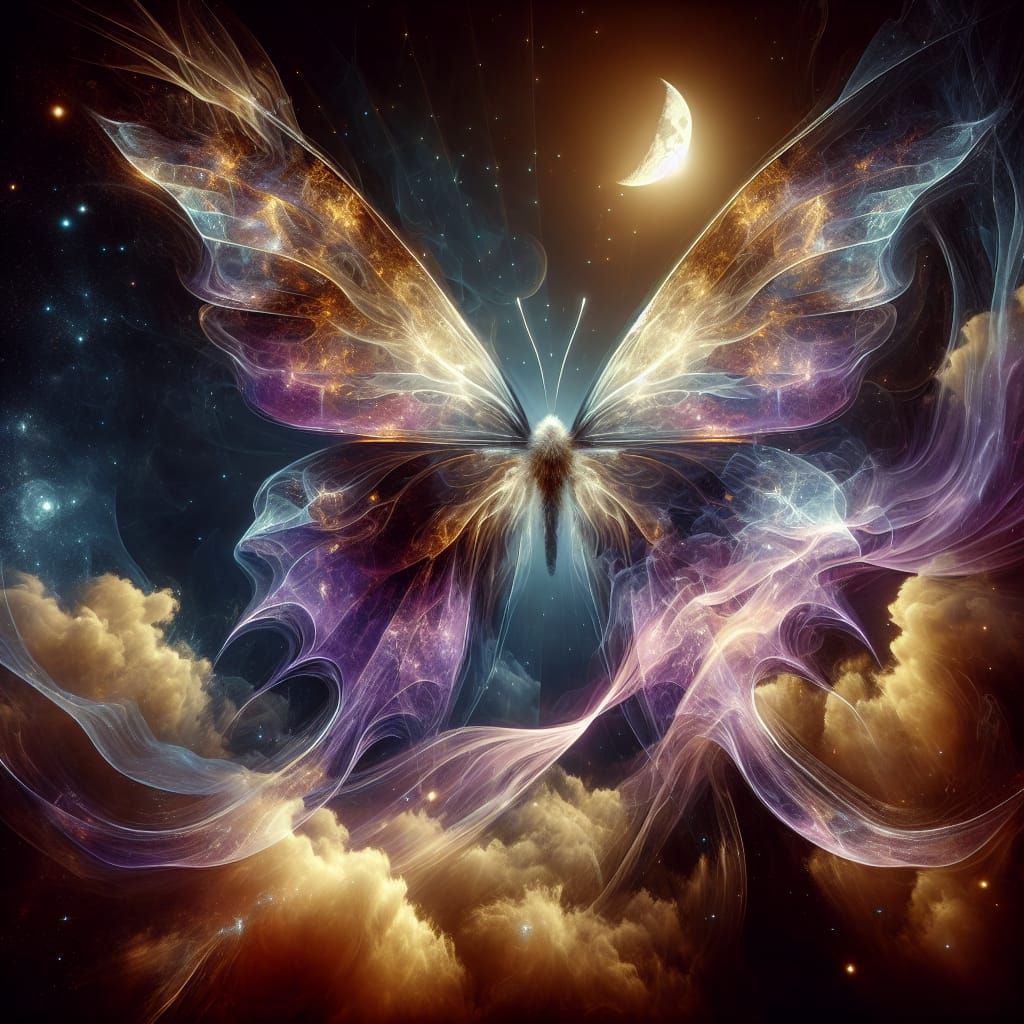 Ethereal Ghost Butterfly in Astral Night Sky