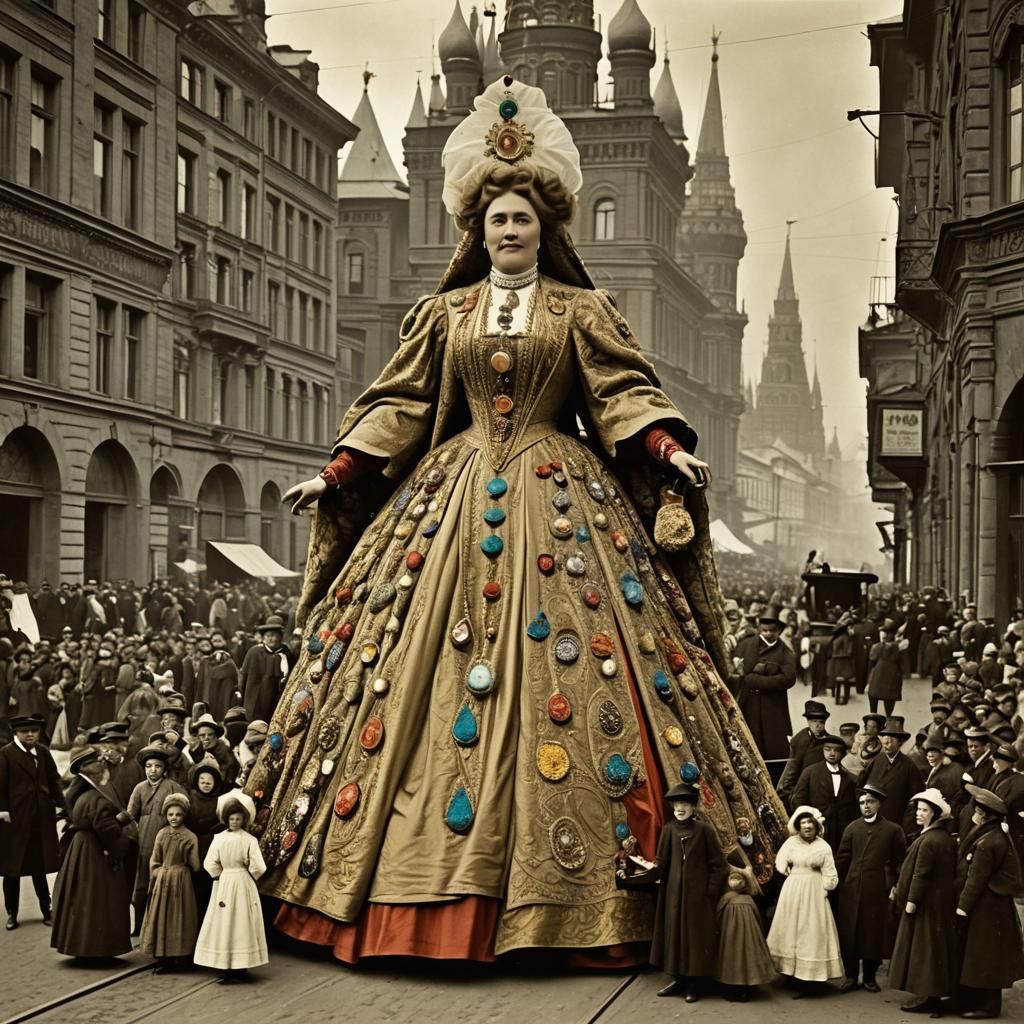 Humorous Historical Photo of the Giant Lady of Moscow
