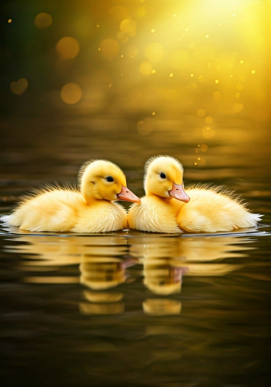 Adorable Ducklings Playing in Autumn Sunlight