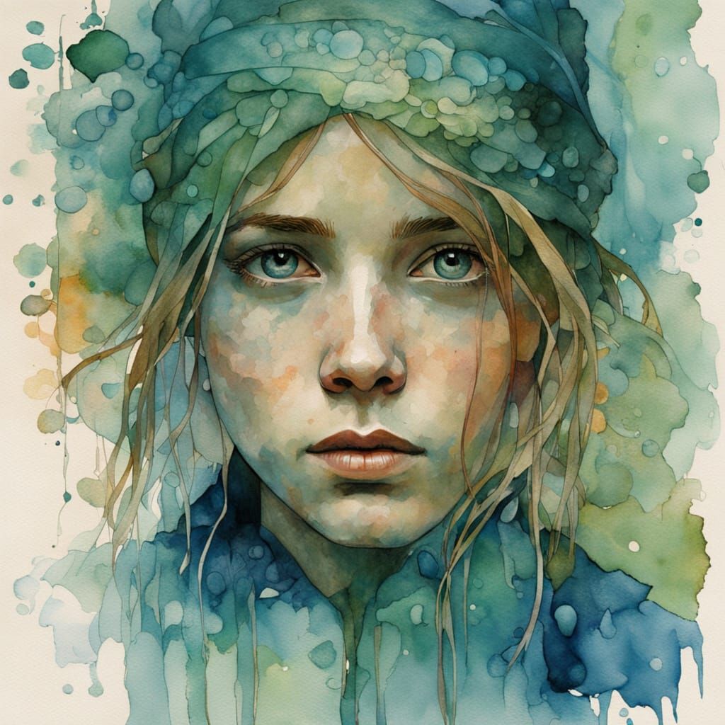 Ethereal Portrait in Gouache Style Watercolor