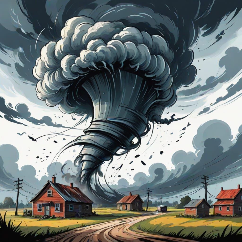 Tornado in Whimsical Oil and Ink Cartoon