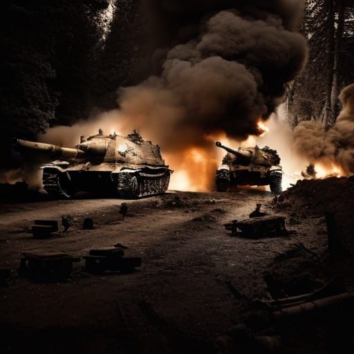 Hyperrealistic Sepia Photograph of WWII Tank Battle