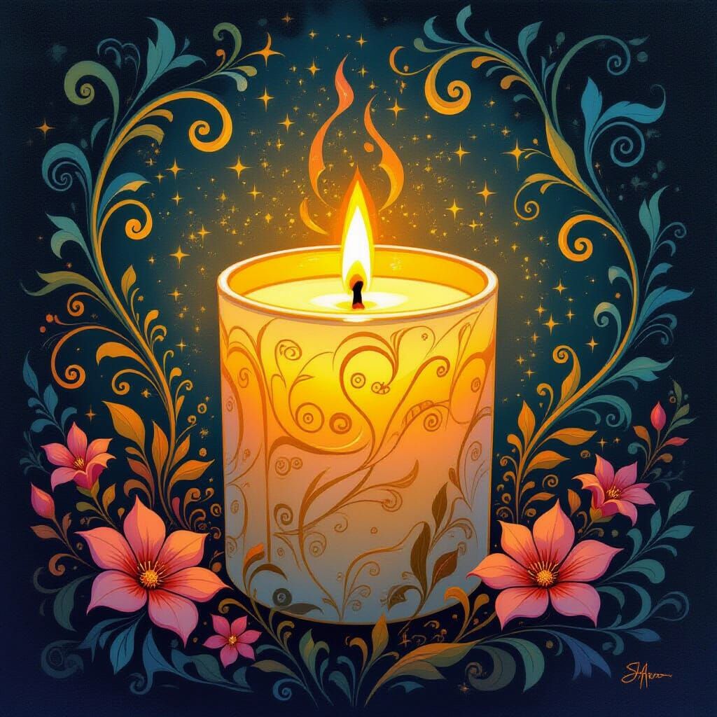 Mystical Candle Aglow in Dreamlike Colors