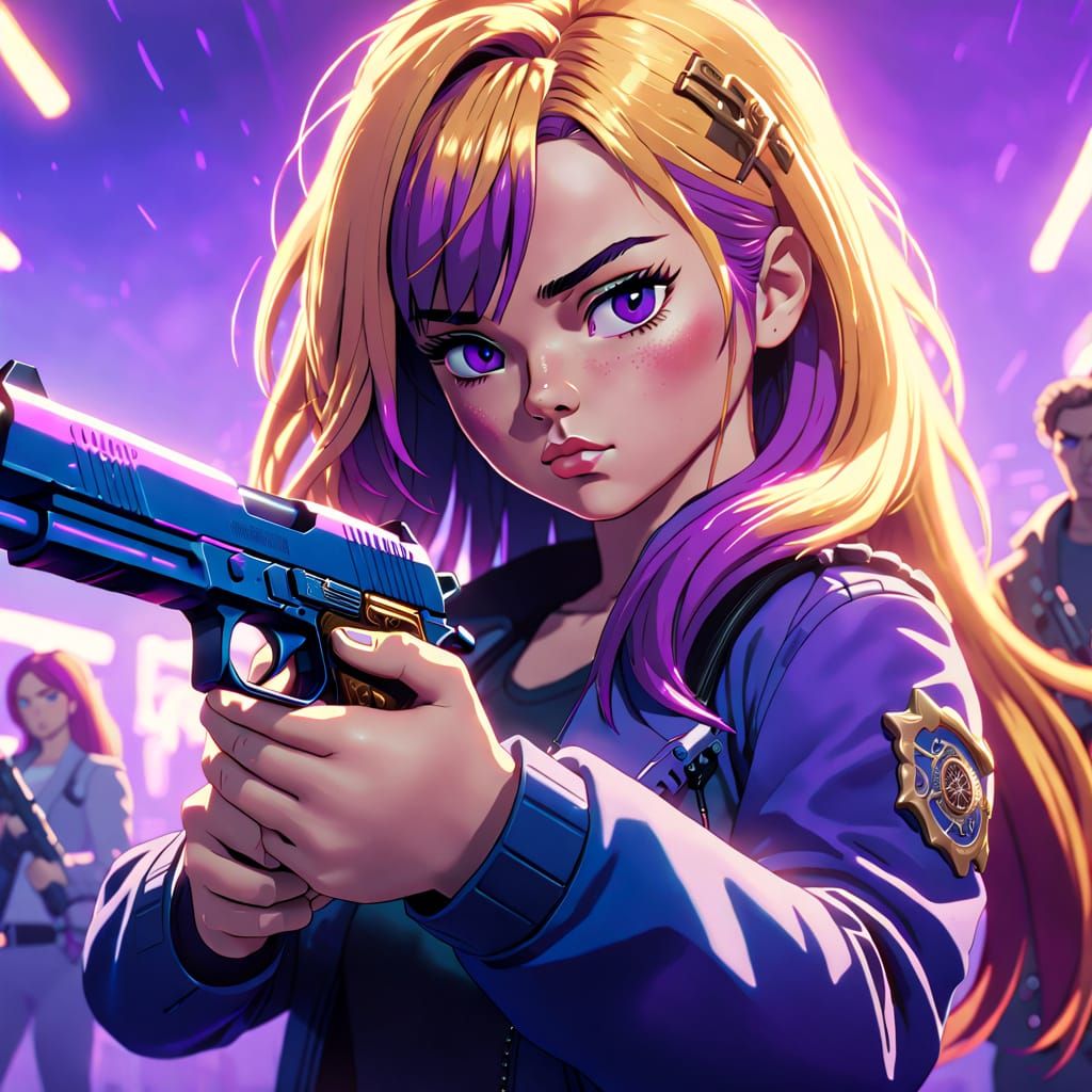 Anime Style Close-Up of Person Holding Gun