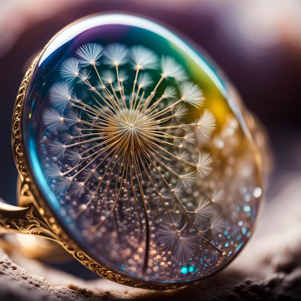 Resin Dandelion Flower Universe: Macro Holographic Render