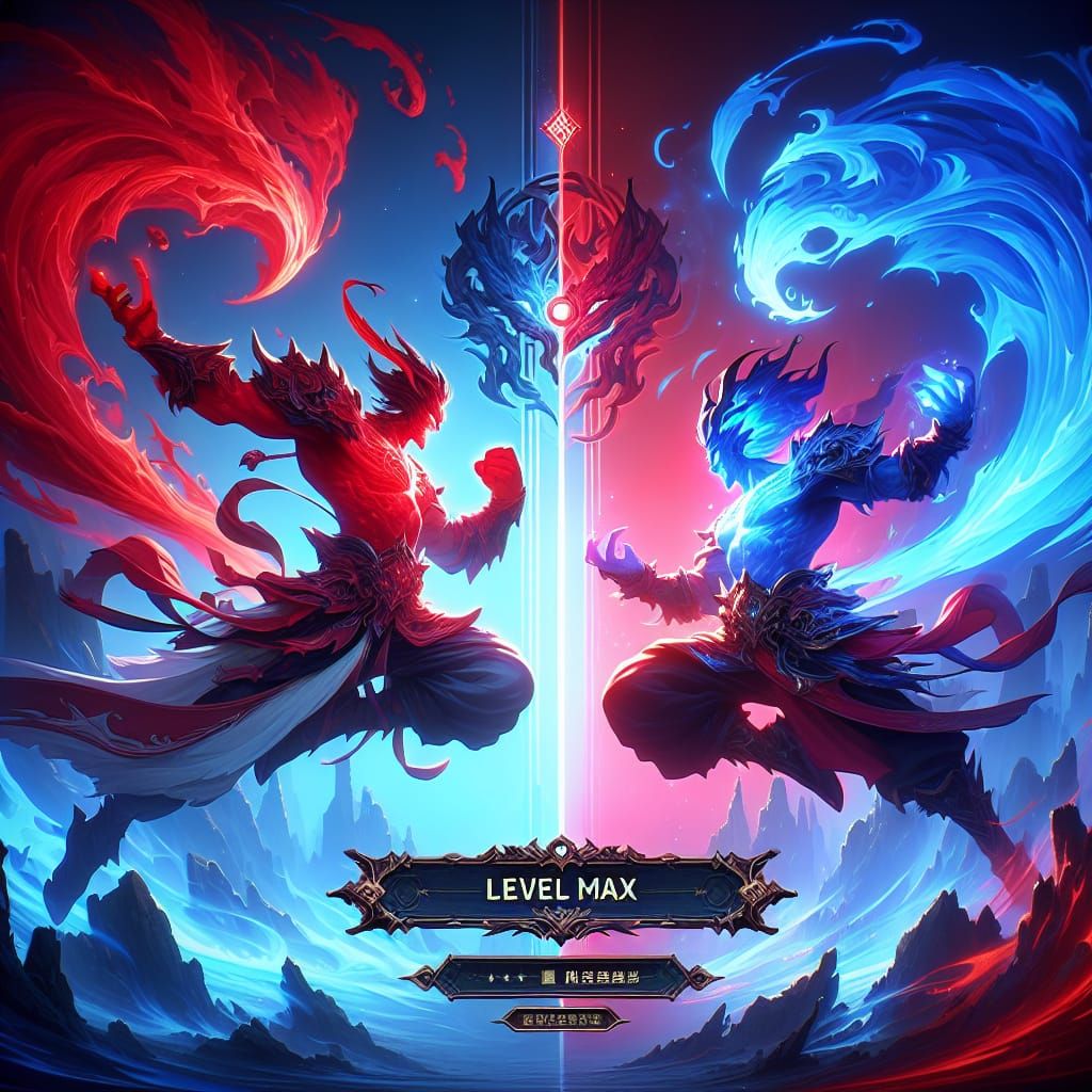 Epic Battle: Blue Aura vs Red Aura in Concept Art