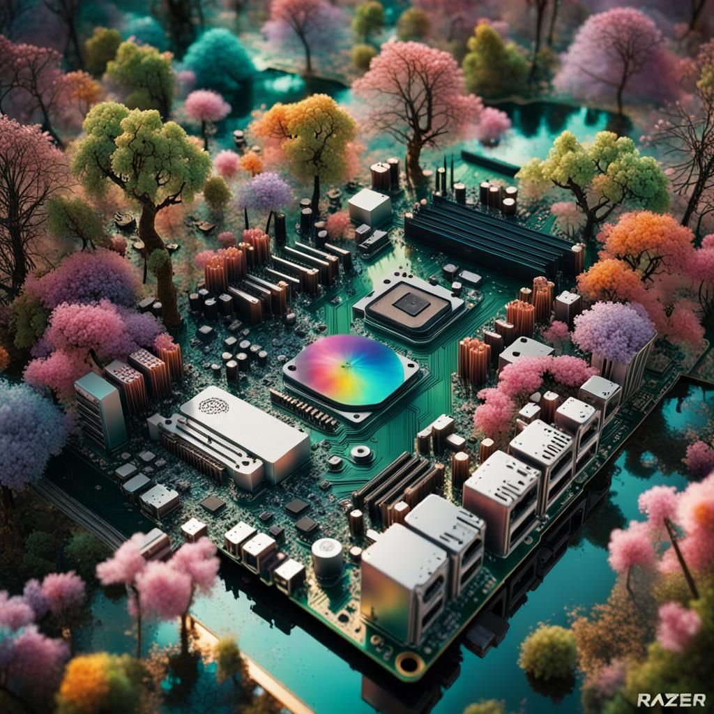 Razer Axon PC motherboard as park scenery