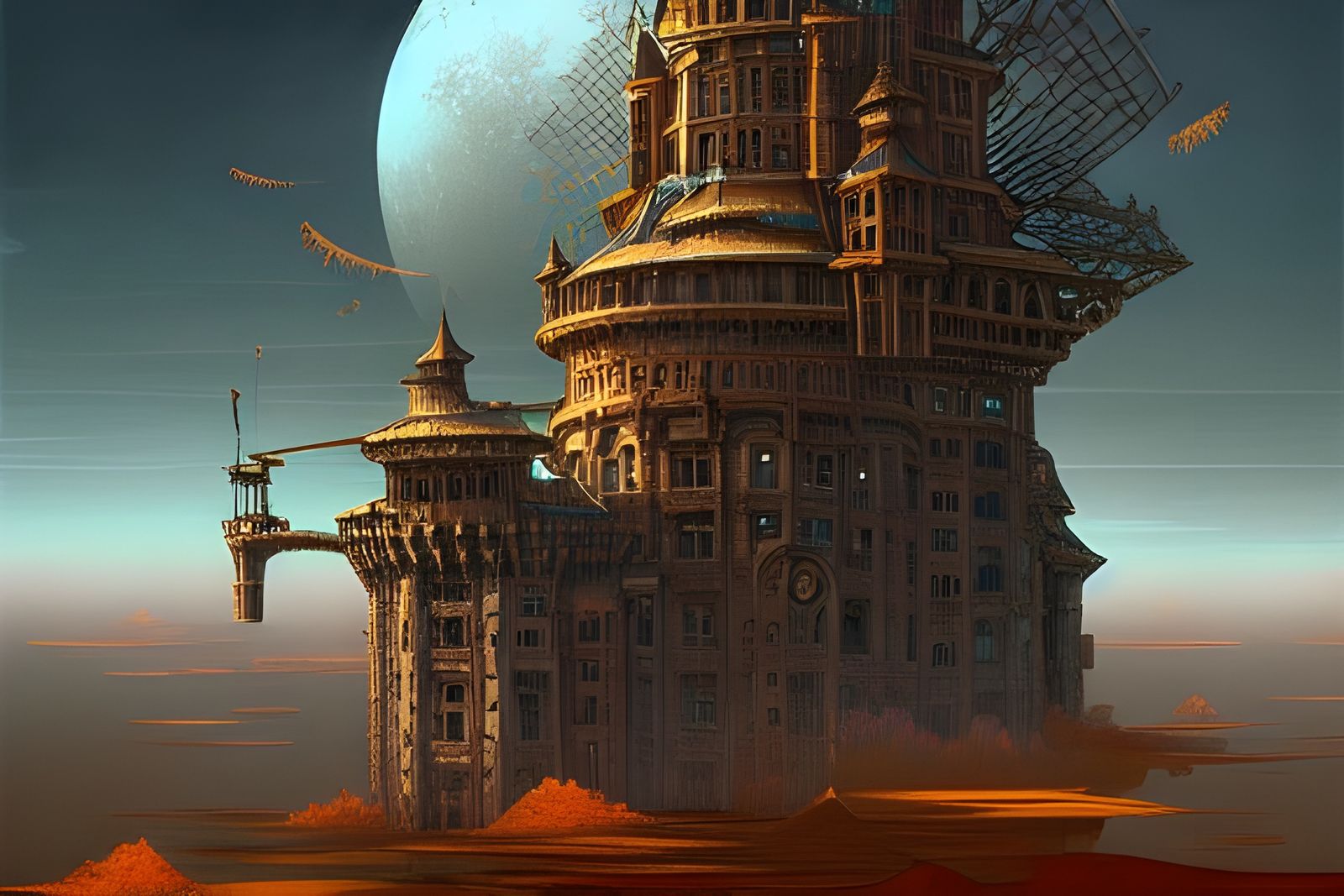 Steampunk Castle in the Sky: Hyperdetailed 3D Render