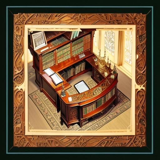 Art Nouveau Cedar Desk in Ornate Library