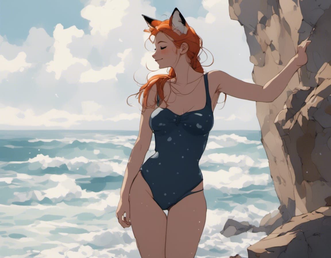 Adorable Fox-girl VIXEN at the beach.