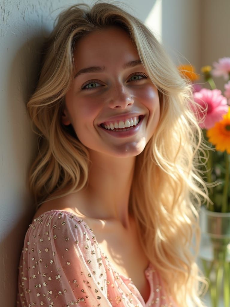 Sunny Blonde Beauty in Sparkling Pink