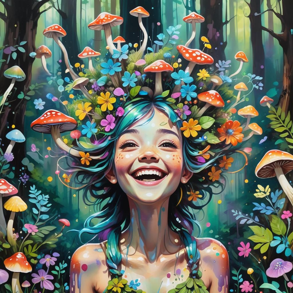 Fairy with Flowers: Vibrant Street Art in Forest