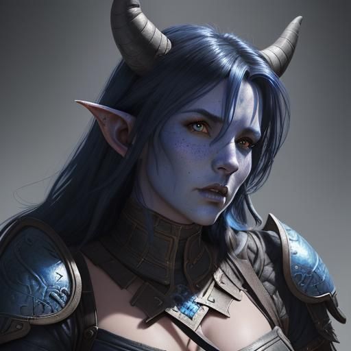 Blue Tiefling Barbarian Archer Portrait