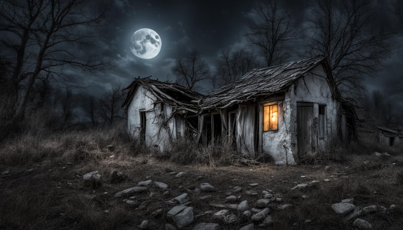 Colorful Ghost Village Under Full Moon
