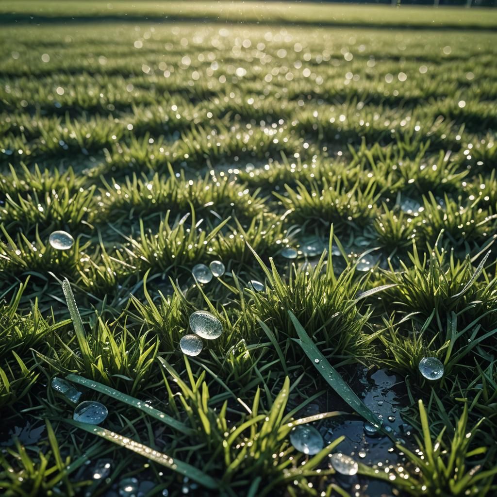 Dew-Kissed Rugby Field in France: Hyper-Realistic Macro Phot...