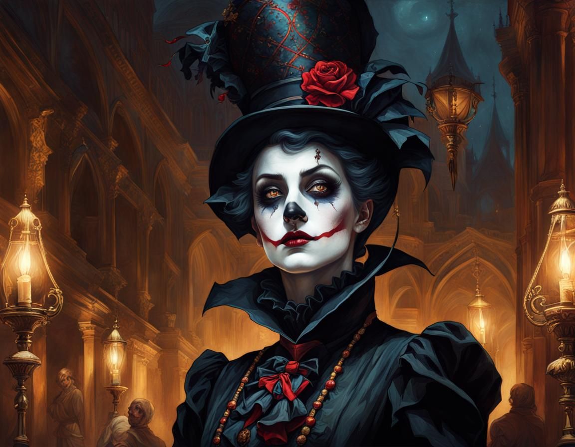 Gothic Victorian Jester Portrait in Oil