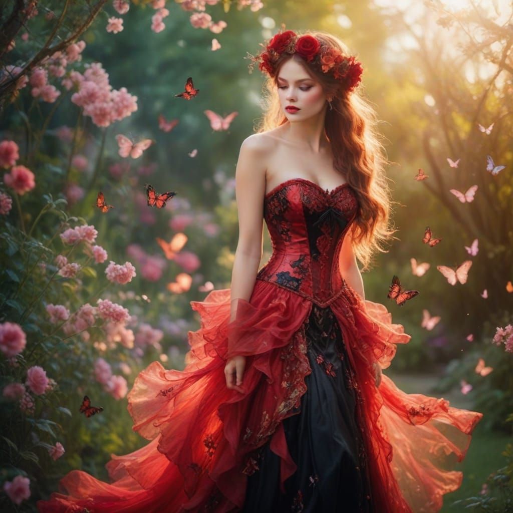 Dancing Fairy in Moonlit Garden with Velvet Dress