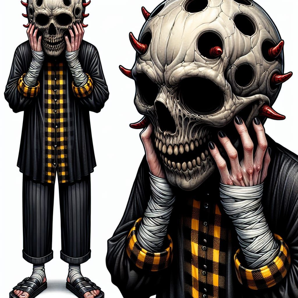 Haunting Skull Character with Checkered Outfit