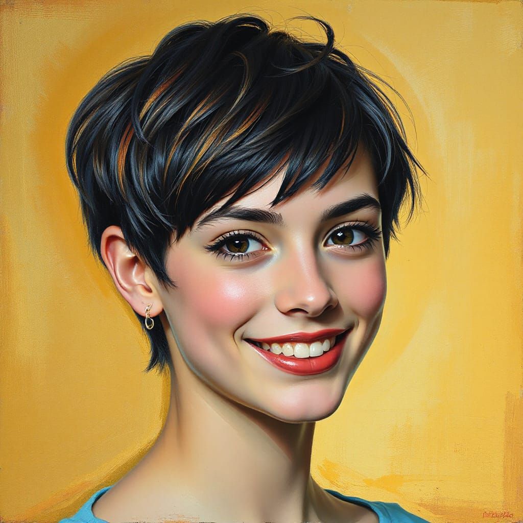 Teenager with Wispy Bangs, Expressive Oil Painting