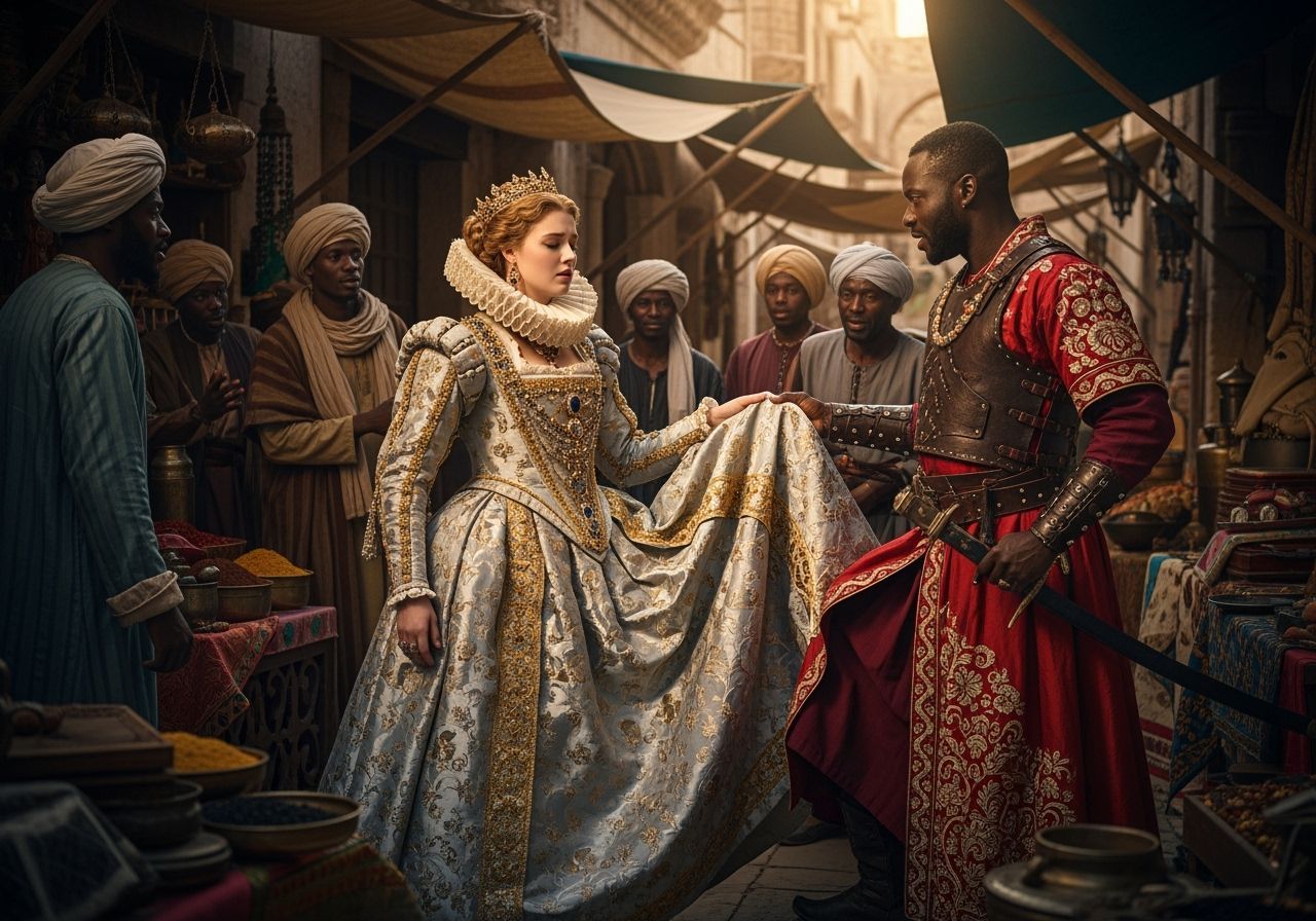 Queen and Warrior in Arab Marketplace, Rembrandt Style