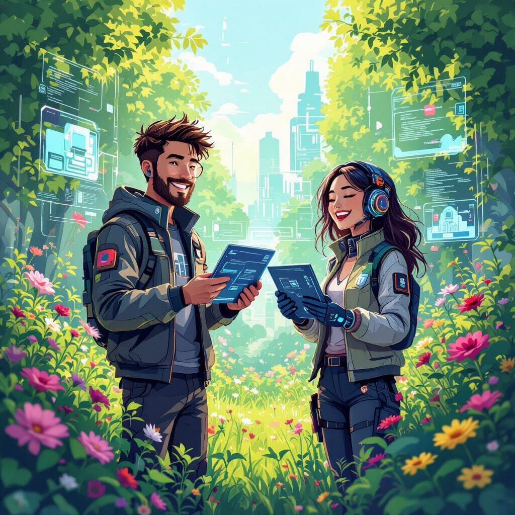 Cyberpunk Duo Builds Future Website in Sky Garden