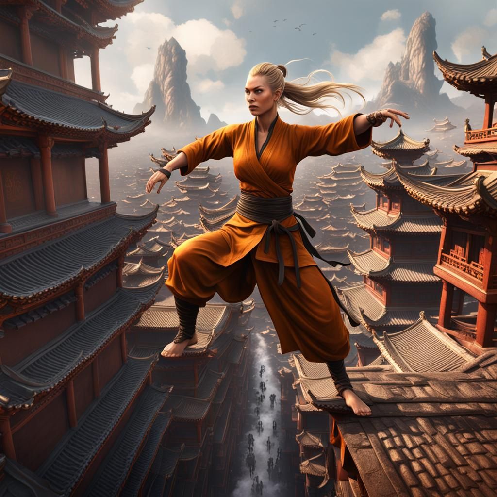 Kung Fu Monk Climbs Buildings: Fantasy Concept Art