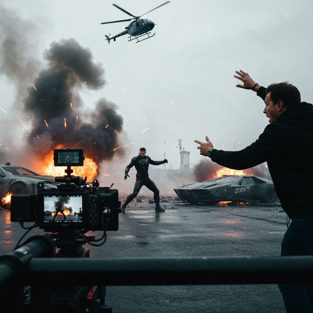 High-Octane Action Scene with Overturned Vehicle