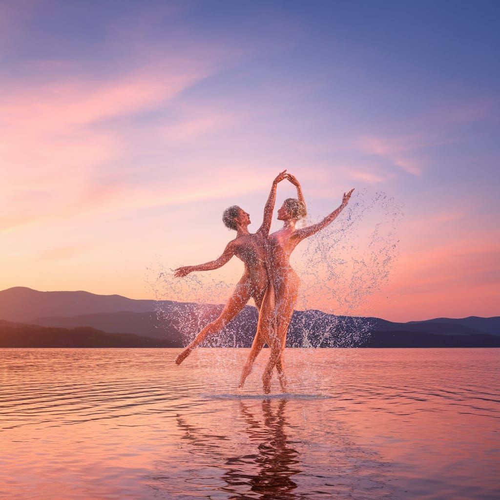 Ethereal Water Forms Dance at Sunset