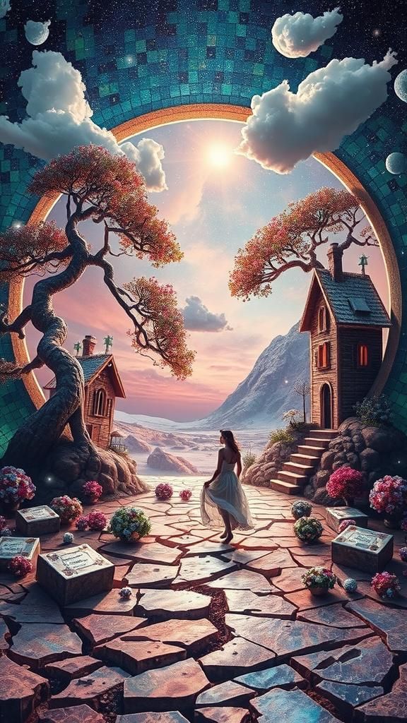 Surreal Stargate Dreamscape with Bonsai and Mosaic