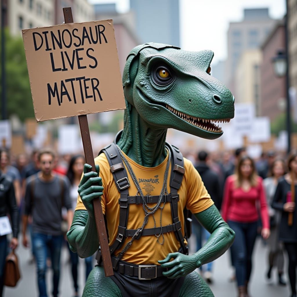 Hipster T-Rex Protests in Paper Cut Style