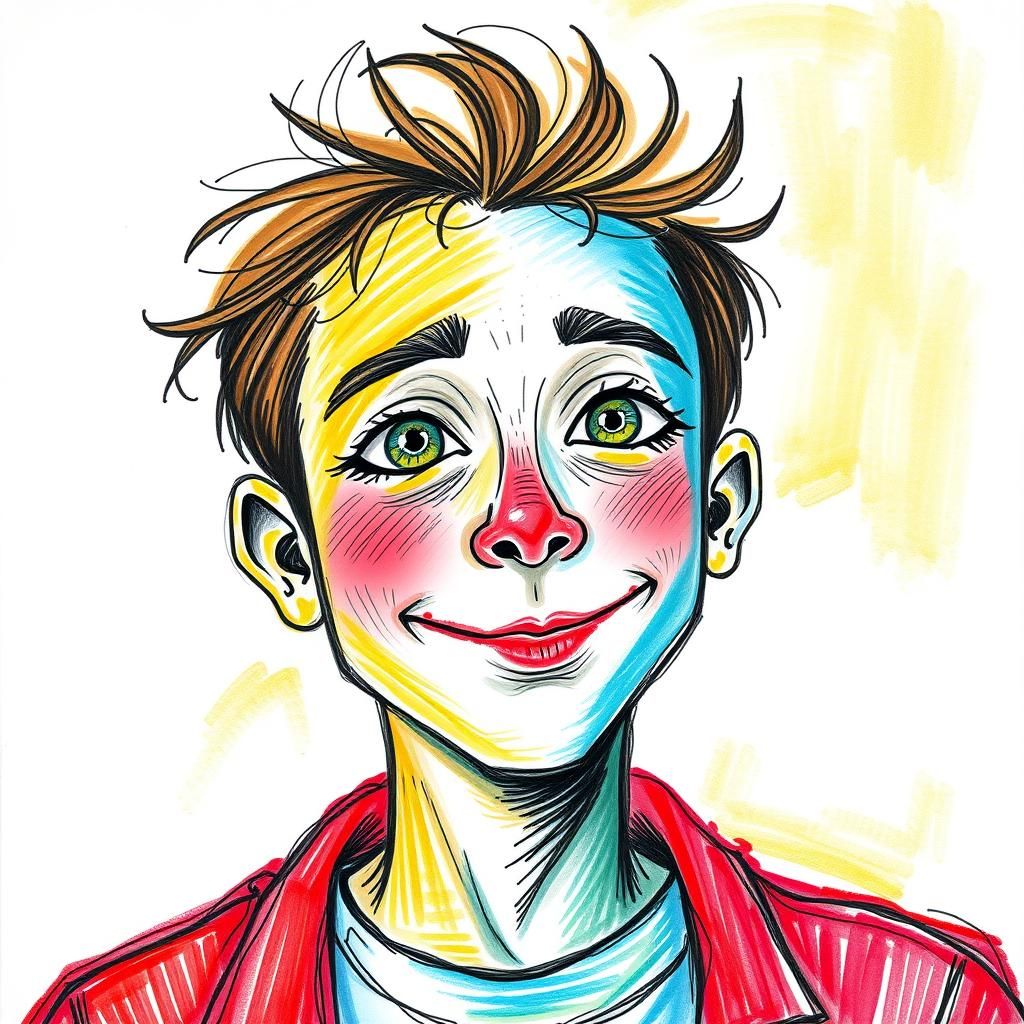 Playful Portrait with Expressive Lines in Childlike Style