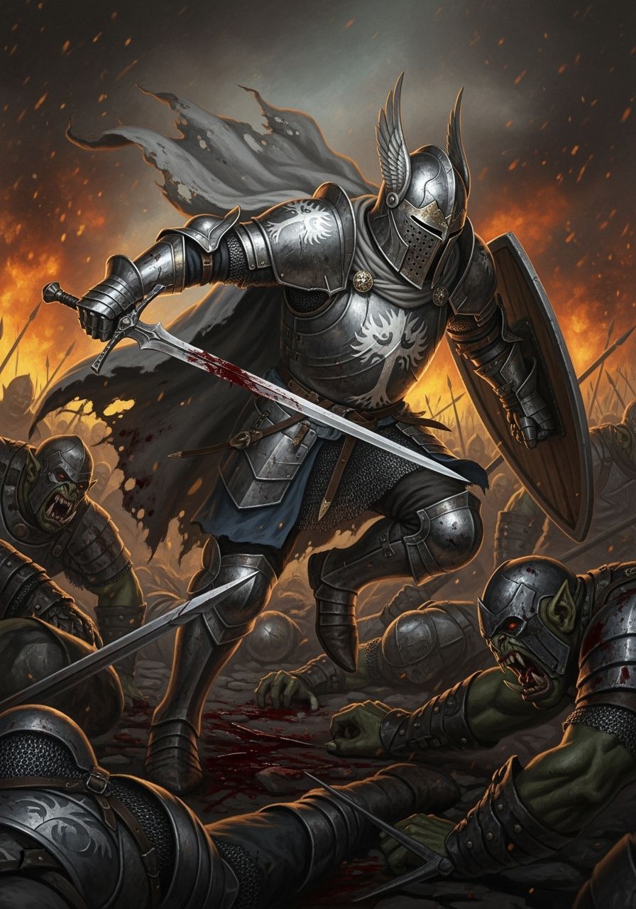 Gondor Knight in Battle: Caravaggio-Beksiński Style