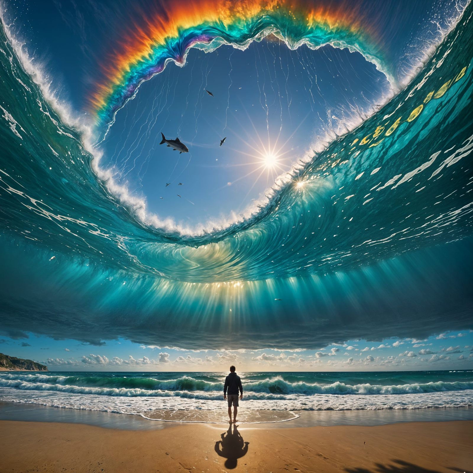 Upside-Down World: Sky Sea With Floating Waves and Fish