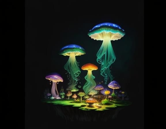 Jellyfish Float Through Toadstool Forest in Storybook Style