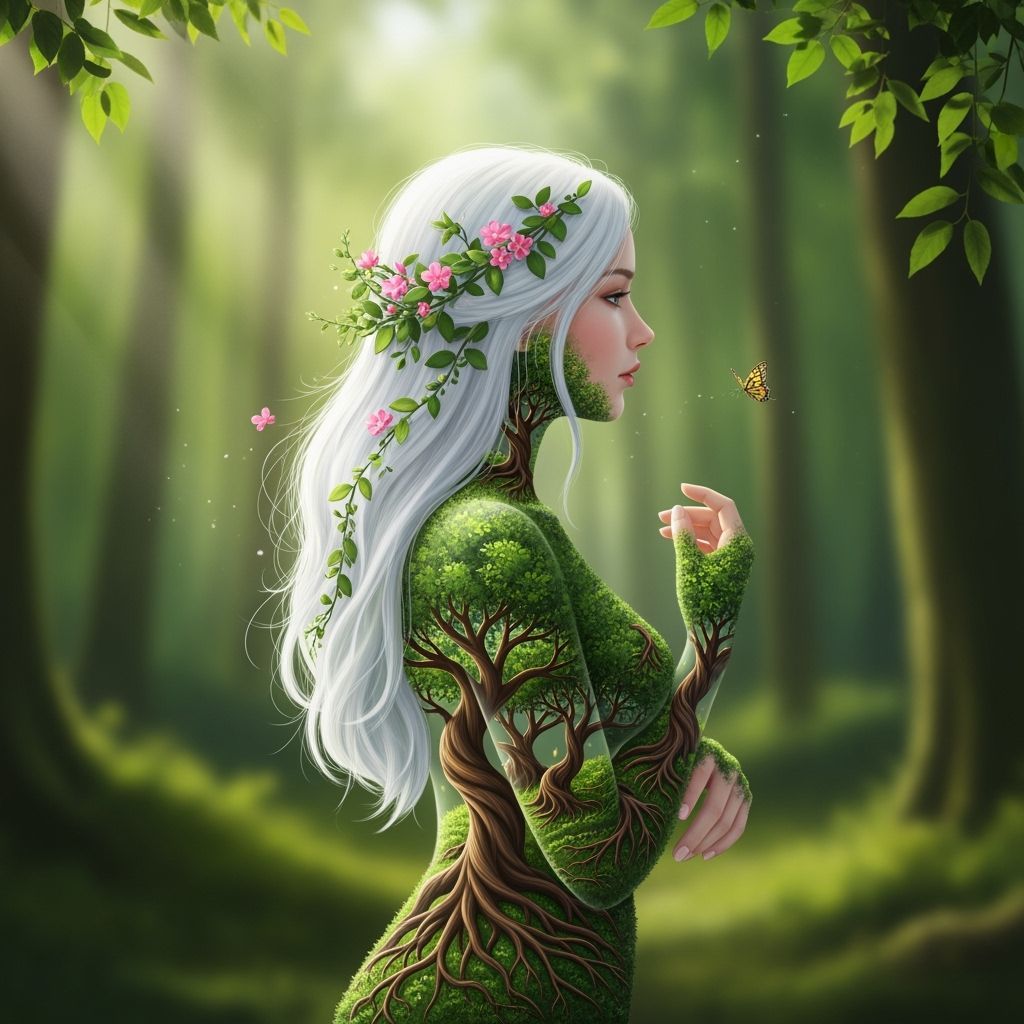 Ethereal Dryad Revealing Forest Landscape