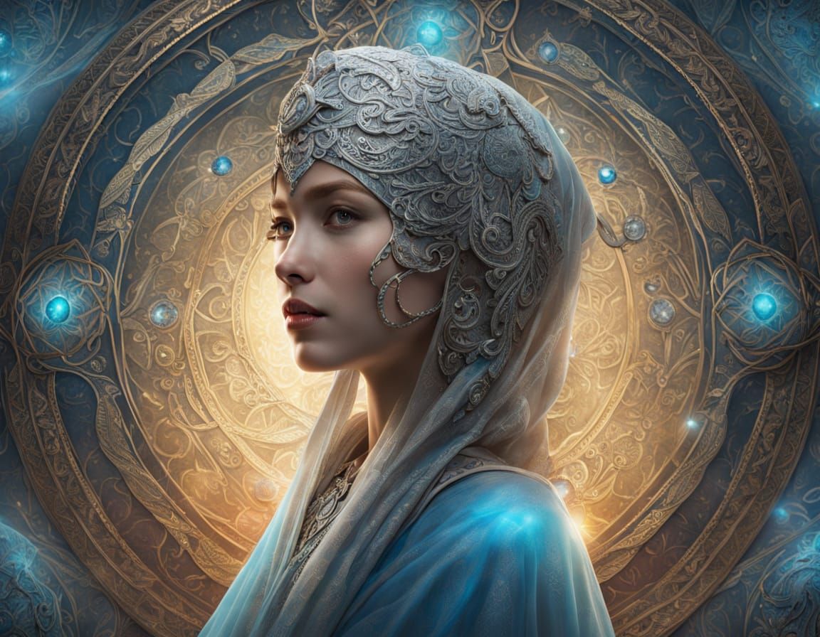 Ethereal Goddess with Celtic Crown and Veil