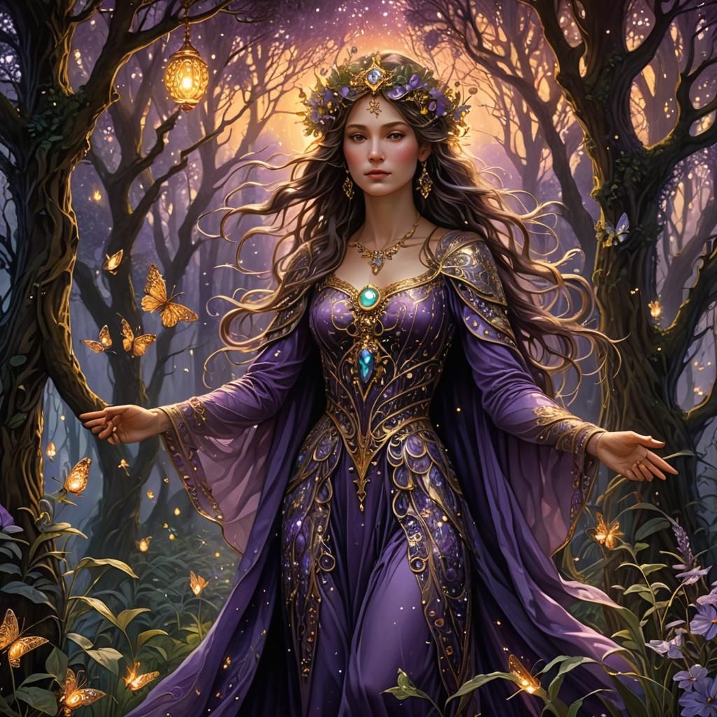 Druid in Ornate Woodland: Fairytale Illustration