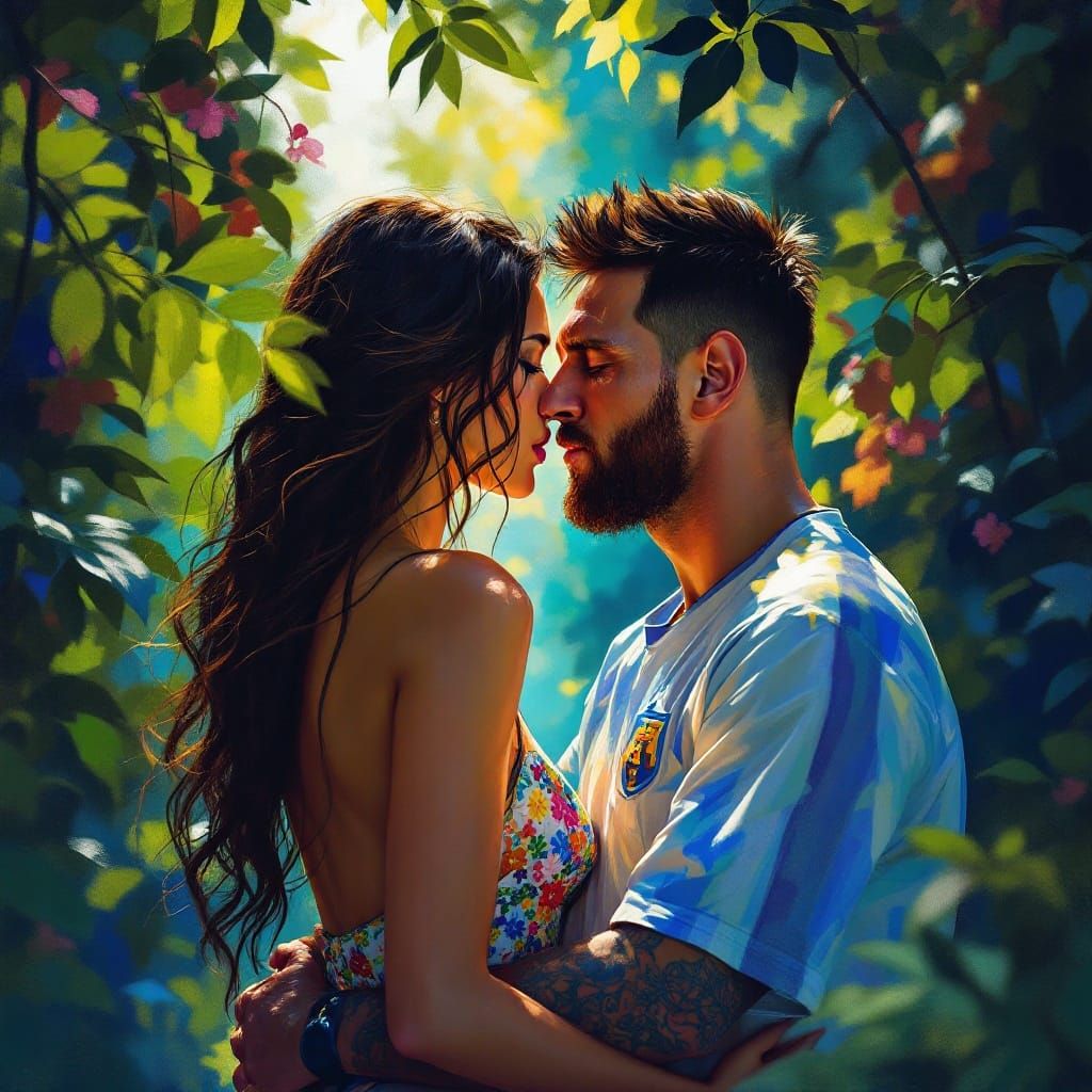 Romantic Forest Embrace in Hyperrealistic Style